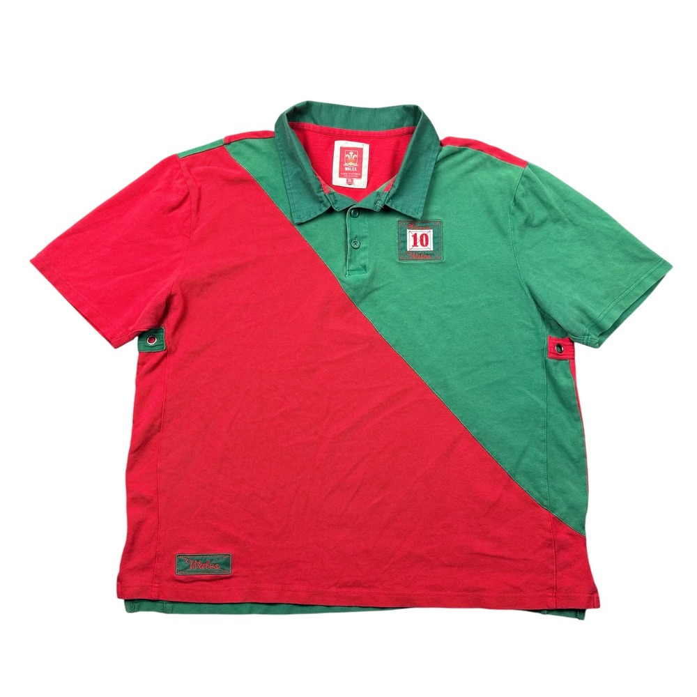 Vintage Wales Rugby Polo Shirt Men XXL Green Red Sportswear Short Sleeve Boxy